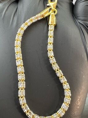 Two Tone Vermeil Gold with 925 Sterling Silver 7 inch Ice Link Bracelet